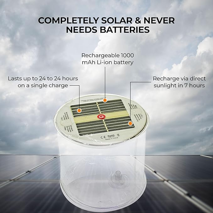 ByteX Solar Rechargeable Inflatable LED Lanterns 90 Lumens, Waterproof, USB Charging, Ideal for Camping, Backpacking, Emergencies, Lightweight, Portable, Durable Lanterns for Outdoor Adventures