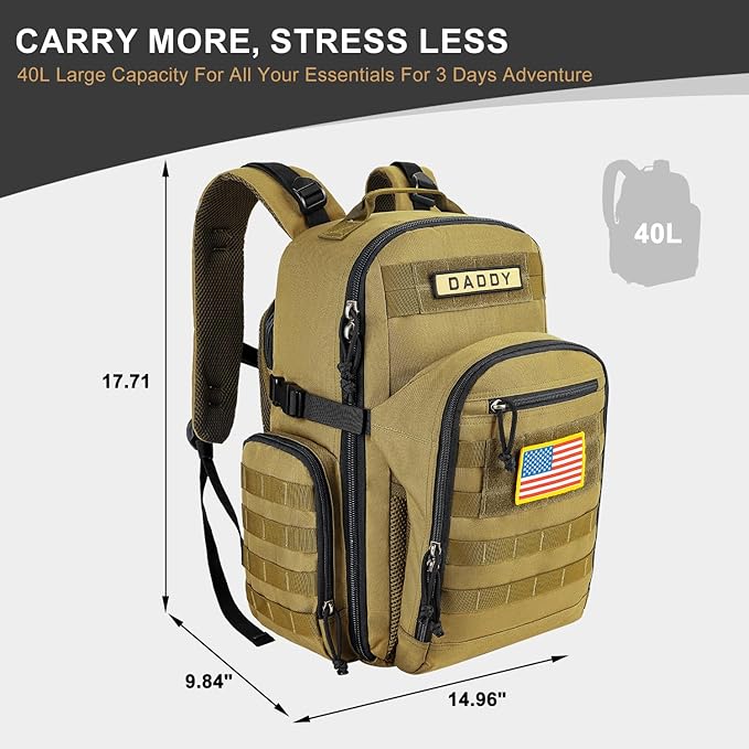MIRACOL Baby Diaper Bag for Dad: Military-Grade 900D Polyester with 16+ Multiple Pockets for Active Dad - 40L XL Capacity for 1–3 Day Trips