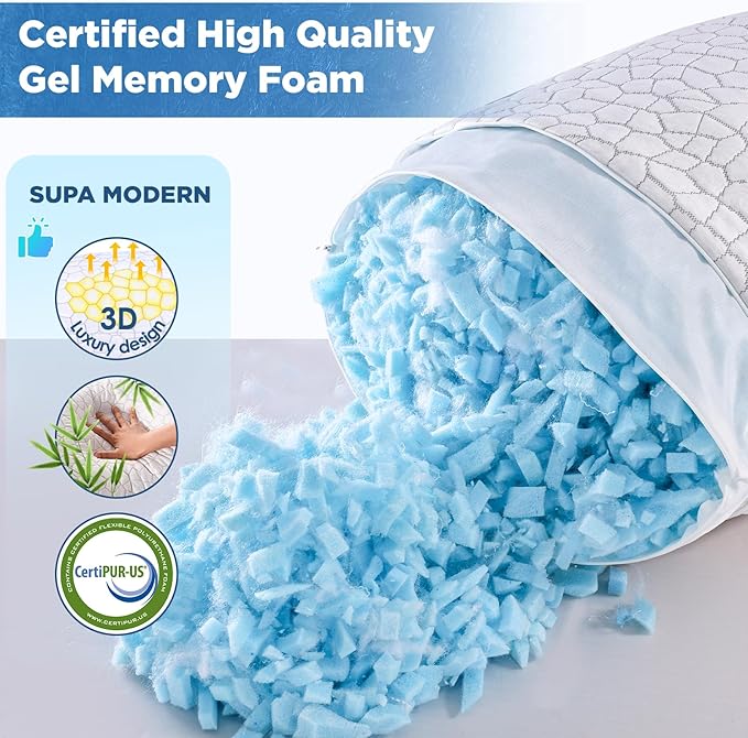 Cooling Pillows King Size Set of 2 Pack Shredded Memory Foam Pillows for Sleeping, Adjustable Cool Bed Pillow for Side Back Stomach Sleepers, Luxury Gel Neck Pillow for Neck and Shoulder Pain Relief