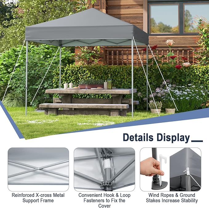 6.6 x 6.6 Ft Pop Up Canopy, 1 Person Instant Setup Canopy Tent with Push Center Lock, 8 Stakes, 4 Ropes & Carrying Bag, Portable Easy Up Gazebo Shelter for Outdoor Camp, Beach, Patio & Party