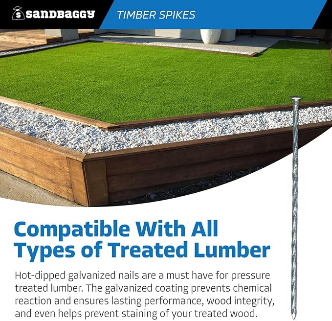 Sandbaggy Spiral Landscape Timber Spikes - Hot Dipped Galvanized Steel Nails - Landscaping Stakes, Artificial Turf Pins (12 inch - 1 Gauge Steel, 250, Count)