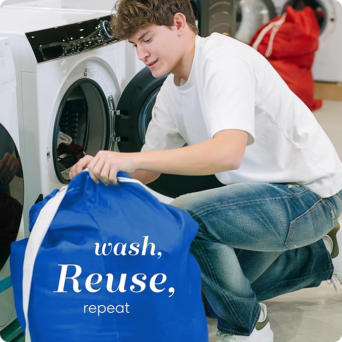 Handy Laundry Bag Shoulder Strap - Drawstring Locking Closure, Durable Nylon Material, Large Capacity, Heavy Duty Stitching - Perfect for Laundromat or College Dorm (Blue, 30" x 40")