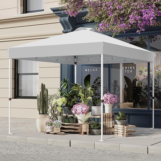 10x10 Pop Up Canopy, Heavy Duty Pop Up Tent with Wheeled Bag for Easy Moving, Easy Up Canopy Tent for Parties, Events, Camping, Outdoor Gazebo with 420D PU Coated Waterproof White Fabric