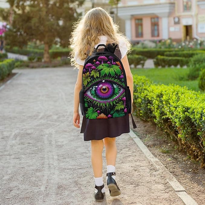 Daypack Backpack Anti-Theft Multipurpose Large Capacity Carry On Bag, Trippy Eye Mushroom Art Traveling Camping Backpack With Side Pockets