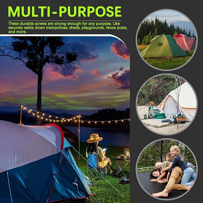 12pcs 3/8 x 12 inch Heavy Duty Camping Ground Anchors, Non-Rust Tent Stakes Screw in Kit for Securing Animals, Trampoline, Carports, Canopies, Sheds, Swing Sets, Ground Anchors for High Winds