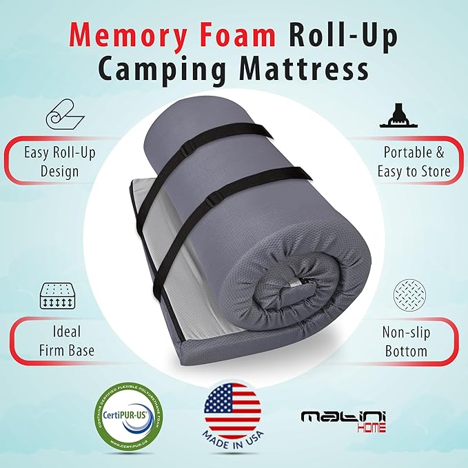 4" x 30" x 75" High Density Roll-Up Camping Mattress with Water Resistant Zipper Cover, Foldable and Portable for Camping, RV Bunk, Tent, Guest Bed, Outdoor and Dorm