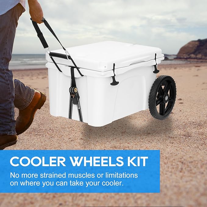 Upgraded Cooler Wheel Kit, Universal Cooler Cart Kit for Heavy-Duty Coolers,15.5 in to 17.5 in Wide Coolers, All Terrain 12 Inch Wheels&Ratchet Straps, Roller Accessories for Camping & Beach