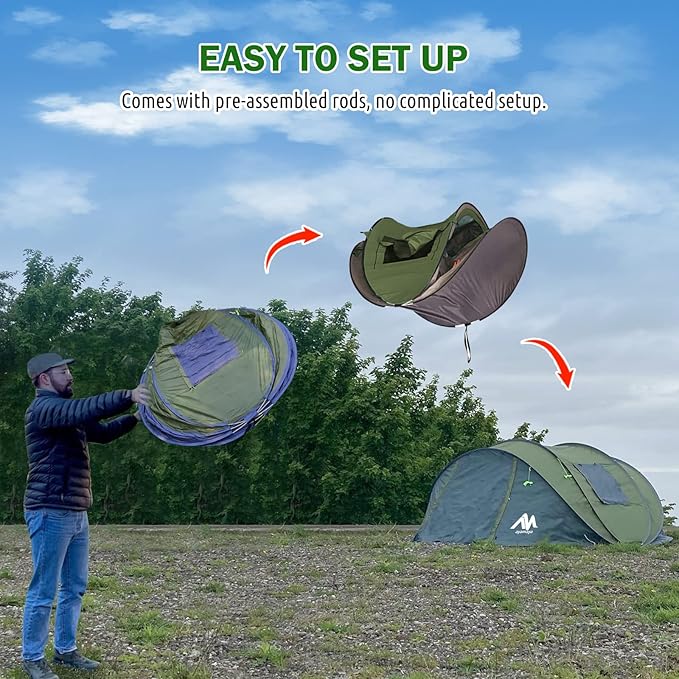 6 Person Easy Pop Up Tents for Camping - AYAMAYA Double Layer Waterproof Instant Tent with Vestibule & Porch, Large Size Family Tent Automatic Setup for 4-6 People Camping Hiking (Poles Included)