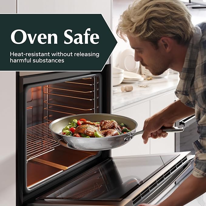 Redchef Non Stick Frying Pans, Hybrid Ceramic Frying Pan, Nonstick Skillet with Stay-Cool Handle, Non Toxic, PFAS PFOA & PTFE Free, Dishwasher & Oven Safe, Compatible with All Cooktops (8+10+12 inch)