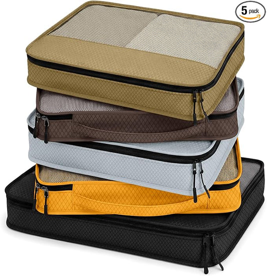 5 Pcs Packing Cubes for Suitcase Large Travel Cubes Carry on Luggage Organizer Bags for Clothes Accessories(Mixed,Apricot)