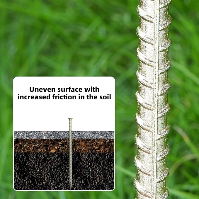 16 Inch Rebar Stakes - 1/2 Inch Diameter Galvanized Steel Ground Anchors Hevy Duty Metal Garden Stakes for Camping Tent, Speed Bump, Hard Soil, Fence, Wheel Stop(10 Pack)