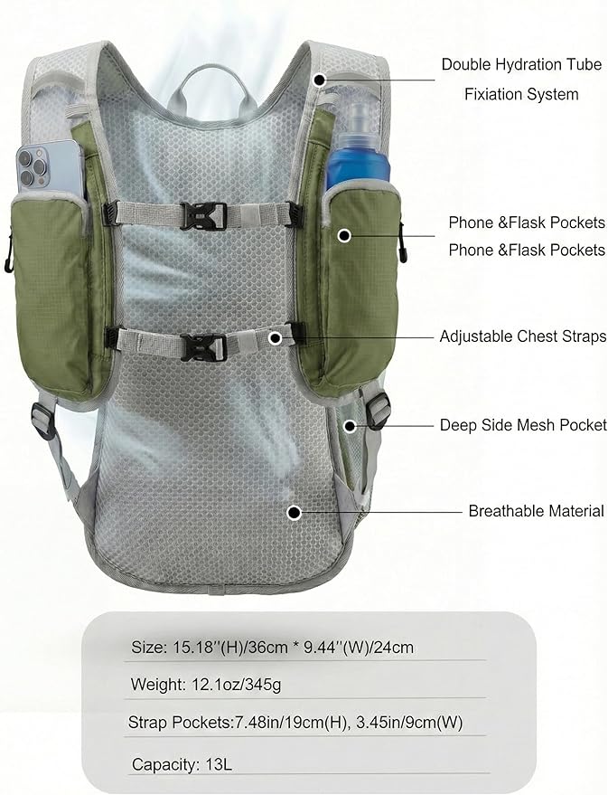 Hydration Hiking Backpack, Water Hiking Backpack, Hydration Backpack with 15l Water Bladder, Runinnng Backpack for Men Women for Cycling Campling