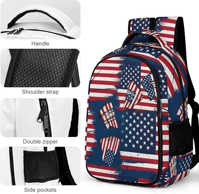 Sturdy College Bookbag Red Blue White American Flag Art, Anti Theft Water Resistant Laptop Backpack with Multi Compartments for Travel Business Hiking