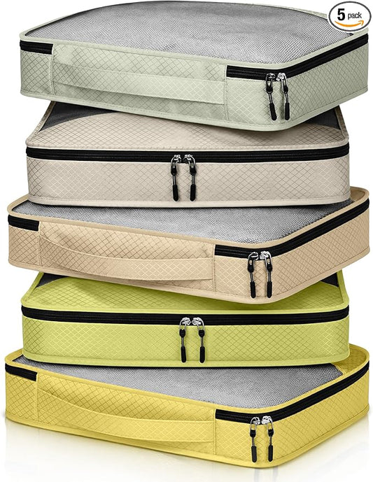 5 Pcs Packing Cubes for Suitcase Large Travel Cubes Carry on Luggage Organizer Bags for Clothes Accessories(S,Yellow)