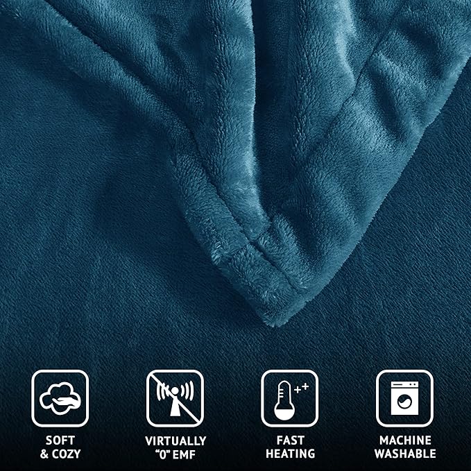 Beautyrest Heated Electric Blanket for Cold Weather, Fast Heating Heated Blanket, Auto Shut Off, Virtually Zero EMF, Multi Heat Setting, UL Certified, Teal King (90 inx100 in)