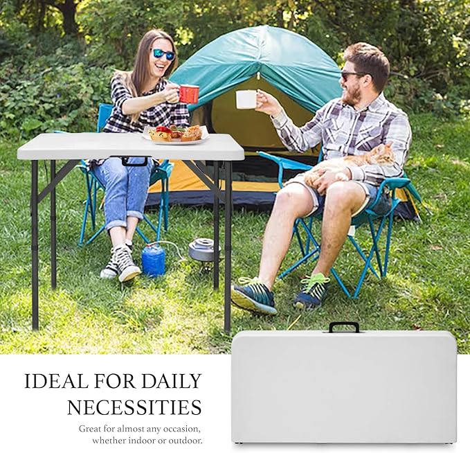 AJP Distributors 3 Foot Portable Plastic Square Folding Card Table 3FT 34" Half Foldable Heavy Duty Top w/Carry Handle - Indoor Outdoor Camping Picnic Party Wedding Dining Office Event Meeting White
