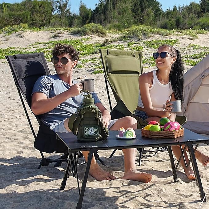 MOON LENCE High Back Folding Camping Chairs, Height-Adjustable, Widened Seat, for Beach with Anti-Sinking Feet