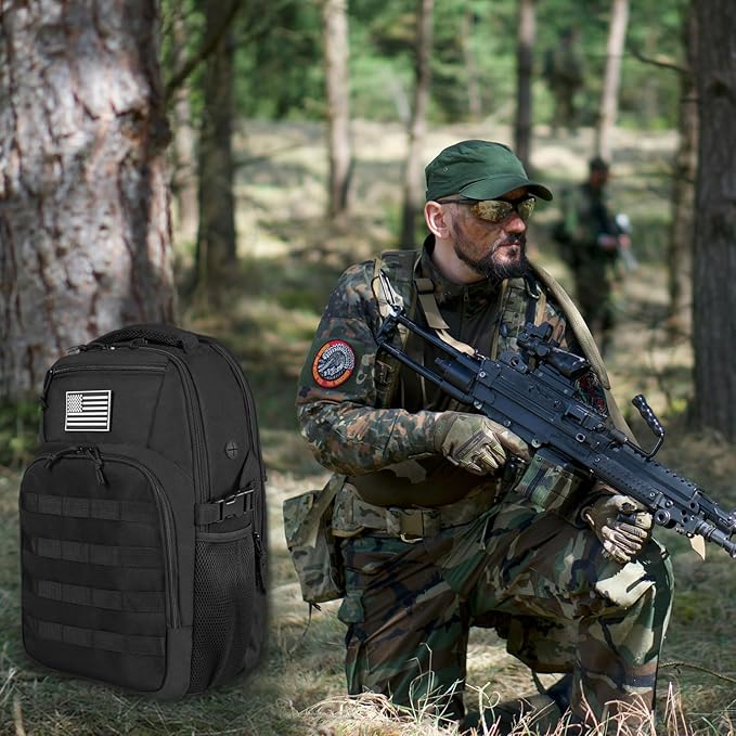 30L Military Tactical Backpack Small Army Molle Assault Bag 3 Day Daypack for Men Hiking Camping Work, Balck Tactical Backpack with Water Pouches