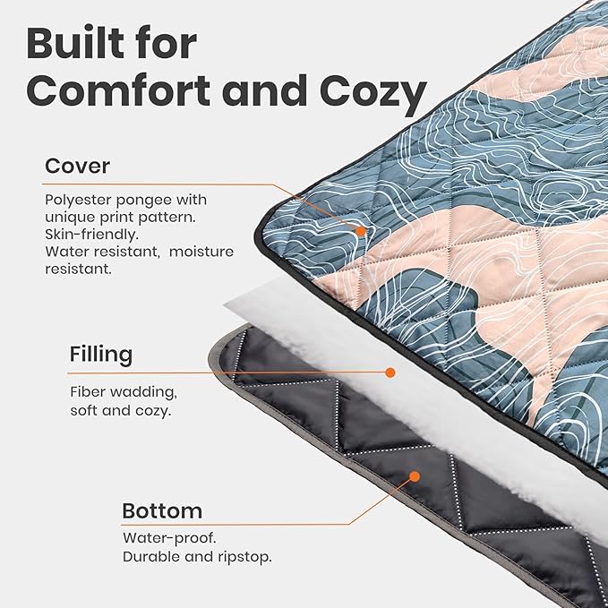 Waterproof Outdoor Blanket, 79" x 55" Large Packable Picnic Blankets, Foldable Picnic Mat for Park, Lawn, Grass, Beach, Concert (Abstract Line)