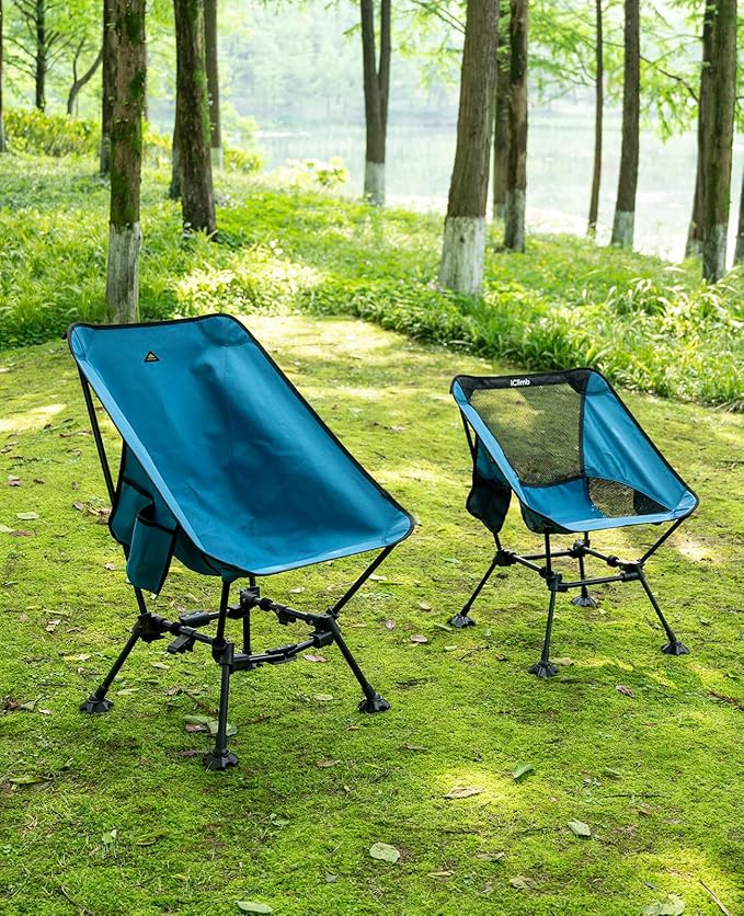 iClimb Two-Heights Light Compact Comfortable Camping Folding Beach Chair with Anti-Sinking Large Feet and Carry Bag