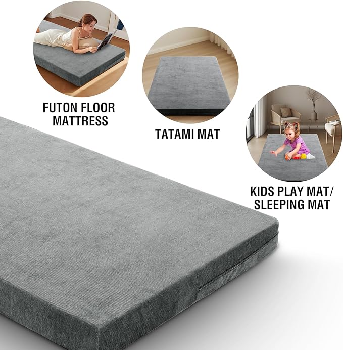 H.VERSAILTEX Twin Size Armless Futon Mattress Covers for Traditional Japanese Futon Mattress Soft Mixed-Color Chenille Couch Slipcovers Floor Mats Sofa Protector Zippered Sleeper Sofa Cover,Grey