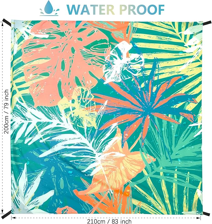 Beach Blanket, Sandproof Beach Mat, Waterproof Quick Drying Lightweight Outdoor Aztec Picnic Mat 79" X 83"/120"x108" for 2-8 Adults for Travel, Camping, Hiking