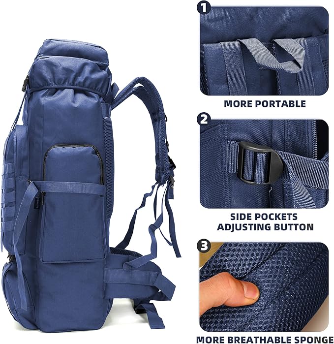 King'sGuard 70L Camping Hiking Backpack for Men Women Large Military Tactical Backpack Molle Rucksack Backpack for Outdoor