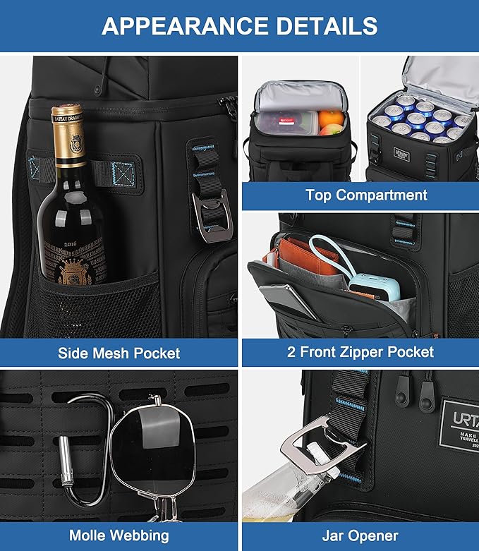 Cooler Backpack 2 Insulated Compartments Leak Proof Beach Coolers Back Pack Waterproof Cooler Bag for Hiking, BBQ Camping, Picnic, Fishing (25L, 36 Cans)