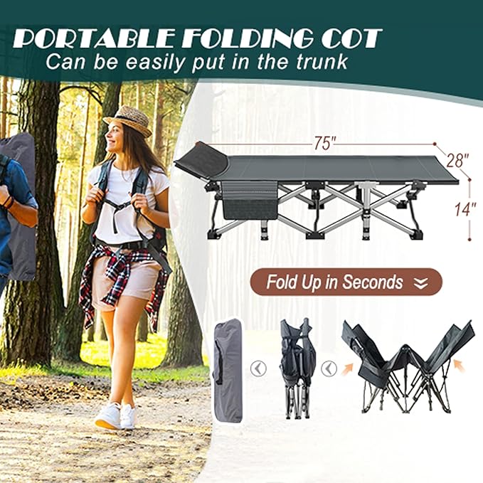 ABORON Camping Cot for Adults, Folding Sleeping Cot with Mattress, 500 lb Capacity Heavy Duty Outdoor Folding Sleeping Bed, Portable Cot Bed for Camping, Indoor Guest Use, Home & Travel
