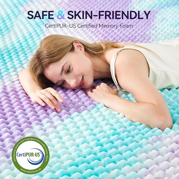 SINWEEK 2 Inch Egg Crate Memory Foam Mattress Topper Twin XL, Twin Extra Long Mattress Pads for College Dorm Single Bed, Pressure Relieve CertiPUR-US Certified,39x80 Inches, Colorful