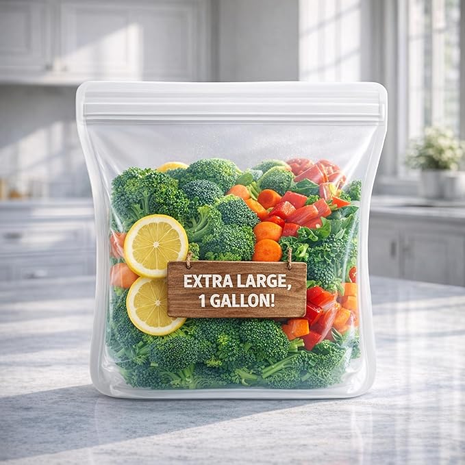 Reusable Silicone Sous Vide Bag - 1 Gallon, 135oz. XXL - 1 pcs Food Storage Bag, Freezer Container, Zero Waste Alternative for Sous Vide Cooker, Kitchen Organization, and Meal Prep Bags