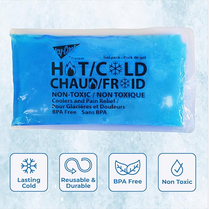 ICY-COOLS 3 Pack Reusable Hot or Cold Gel Ice Packs for Injuries, Multipurpose Ice Packs for Lunch Boxes, Long-Lasting Cold Therapy for Pain Relief, 4 x 8 Inches (Blue)