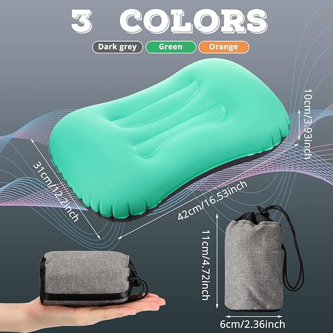 Yulejo 3 Pcs Inflatable Camping Travel Pillow Ultralight Portable Backpacking Pillow for Neck Lumbar Support Camp Hiking Sleeping, 3 Colors