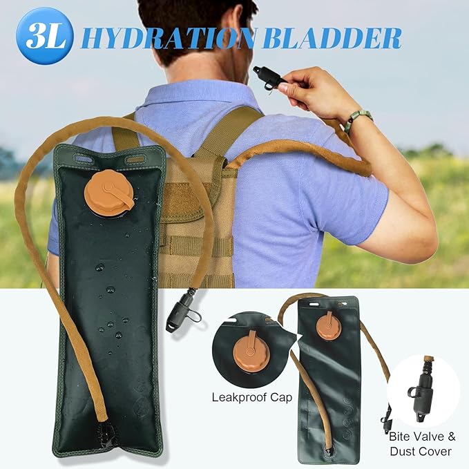 Tactical MOLLE Hydration Pack Carrier Backpack with 3L Water Bladder