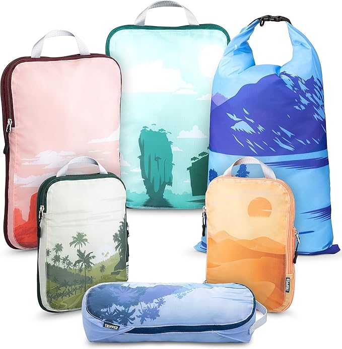 Compression Packing Cubes Set for Carryon Suitcases- Lightweight, Durable Clothes Organizer
