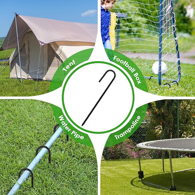 ERYTLLY 12In Rebar Stakes J Hook Heavy Duty Galvanized Metal Stakes for Ground Barrel Soil Tent Swing Set Anchors Fence Stakes Curved Steel Plant Support Garden Stakes with Hooks（12in 8pk）