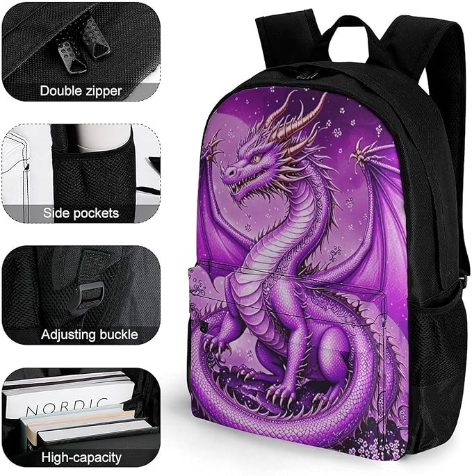 Supdreamc Polyester Daypack Bookbag for Gym Business Bicycle, Large Capacity Multipurpose Anti-Theft Carry On Bag, Romantic Music Dragon Cherry Flower Blossom Pink Art Travel Hiking Daypack