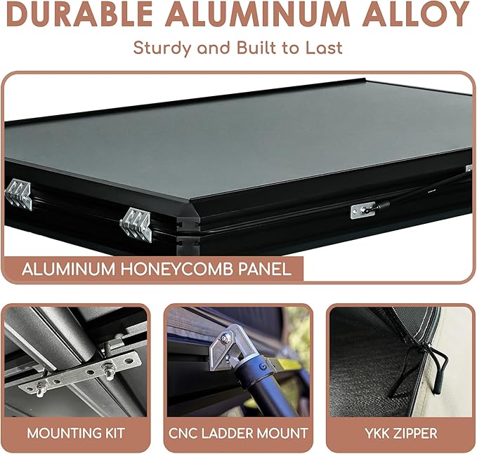 Rooftop Tent, Hardshell Roof Top for 2-4 Person, with Aluminum Telescopic Ladder, LED Strip Light