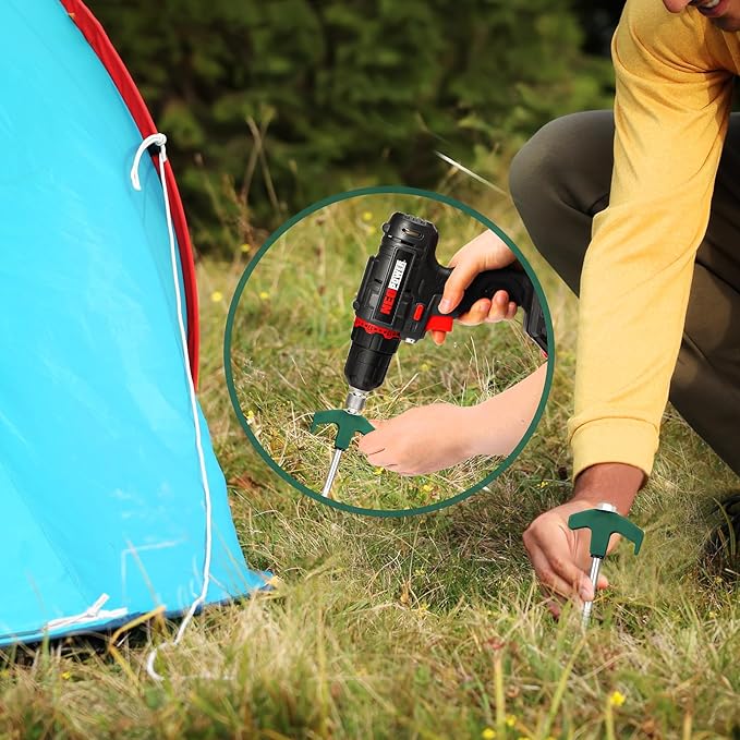 18 Tent Stakes Heavy Duty Metal Tent Stakes Screw in Camping Stakes with Luminous Head Ground Anchor Pegs Threaded Tent Spikes with Hex Head Driver and Storage Box, Green