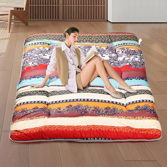 Japanese Floor Mattress,Roll Up Memory Foam Tatami Mat Easy to Store and Portable,Futon Mattress Suitable for Camping and Guest Room (Bohemia, Full (80" X 47"))