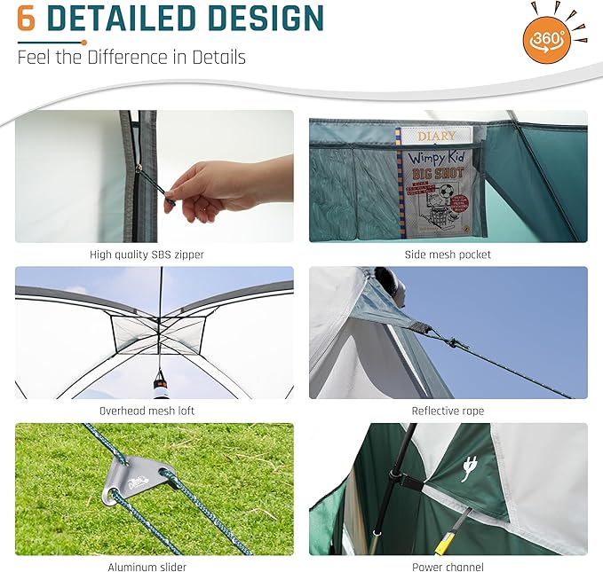 8/10/11 Person Camping Tent with Porch, Large Family Tents for Camping, PU1000MM Waterproof Tent with 5 Mesh Windows, Removable Rainfly, Reflective Windproof Rope, Big Dome Tent Fits 3 Queen Airbeds