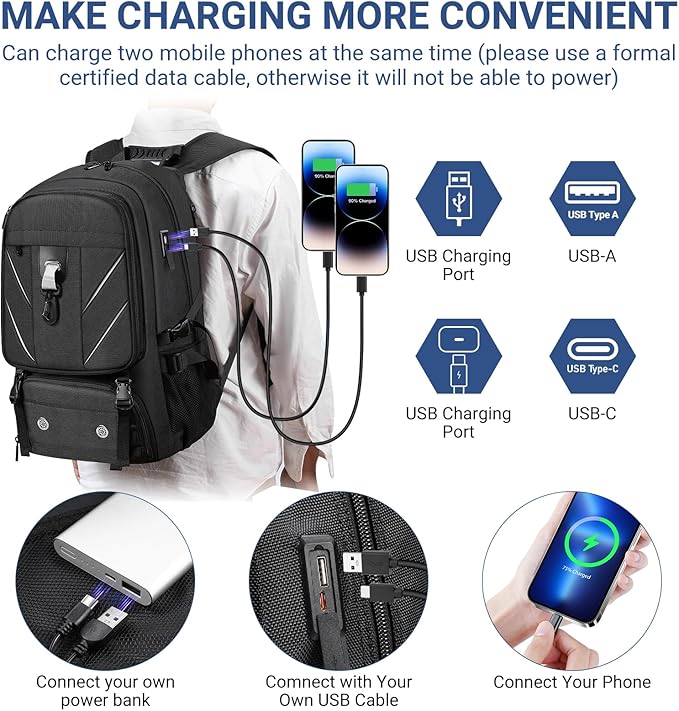 17.3 Inch gym backpack with Shoe Compartment,60L Water Resistant Anti Theft Backpacks with USB Charging Port, Airline Approved Carry on Bag Multiple Compartments,for Men Women Travel