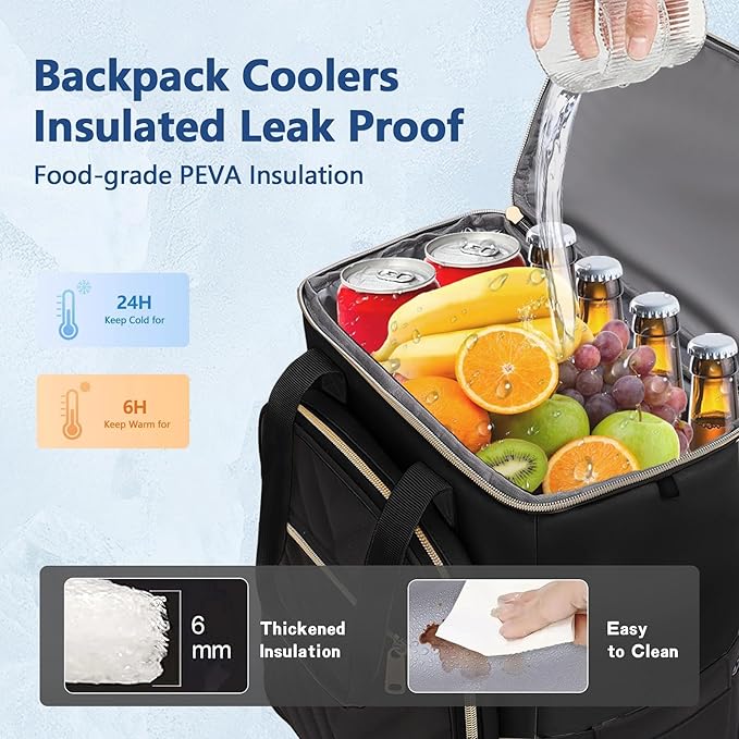 Backpack Coolers Insulated Leak Proof for Women Men, 35 Cans Large Capacity Waterproof Cooler Backpack, Soft Portable Cooler Bag for Beach Travel Camping Picnic Work