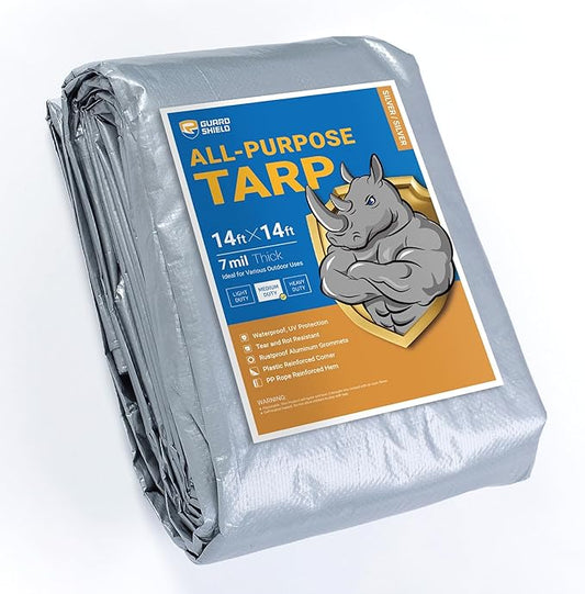 GUARD SHIELD Silver Tarp Waterproof 14x14 Feet Medium Duty All Purpose Poly Tarps Cover 7mil