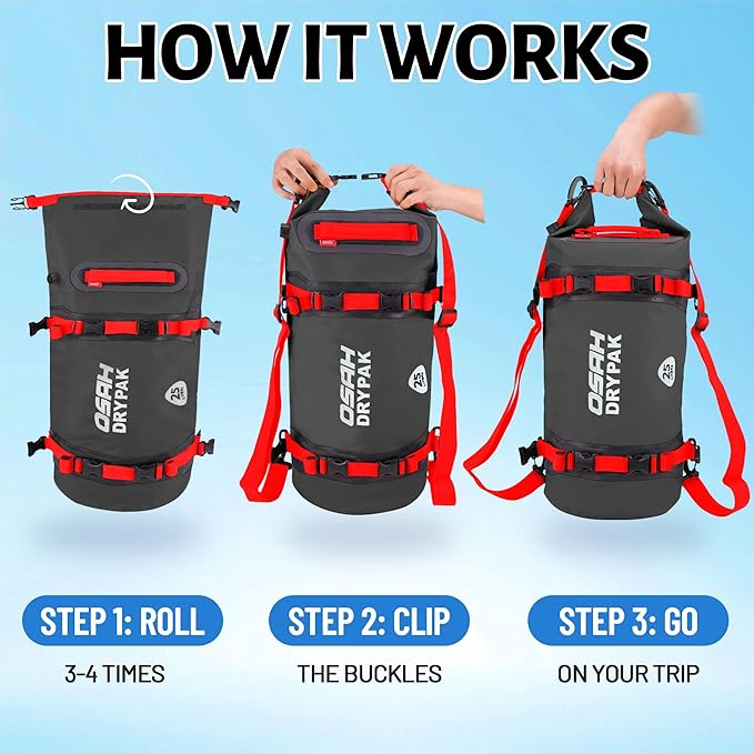 25L Waterproof Dry Bag - Motorcycle Luggage Tail Bag with Straps for Back Seat, Roll Top Lightweight Waterproof Backpack Sack for Travel, Swimming, Boating, Kayaking, Camping and Beach