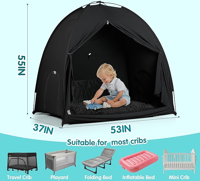 Blackout Tent for Pack and Play - Sleep Pod with Light-Blocking - Portable Pack N Play Blackout Cover for Travel Crib/Mini Crib/Palyards