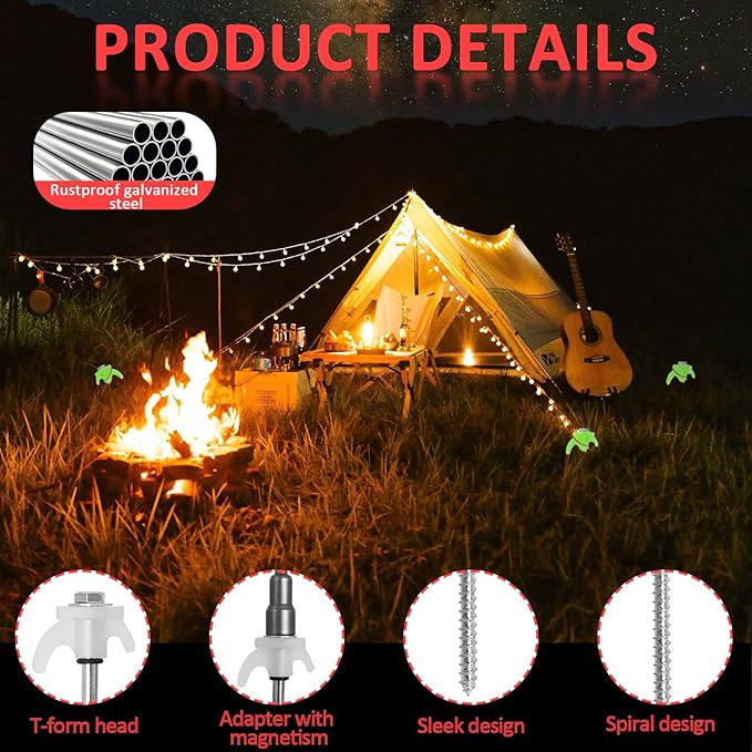 8" Screw in Tent Stakes - 20 Pack Heavy Duty Ground Anchors Screws for Camping, Canopy, Awning and Outdoor Tent Pegs - Metal Tent Stakes with Hex Head Driver & Storage Box