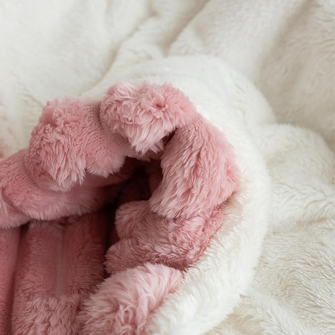 UKELER Sherpa Fleece Blanket 60 × 80 inch, Ultra Soft Twin Size Throw Blankets for All Season, 610 GSM Cozy Plush Striped Blanket for Bed Couch Sofa Office Camping, Pink