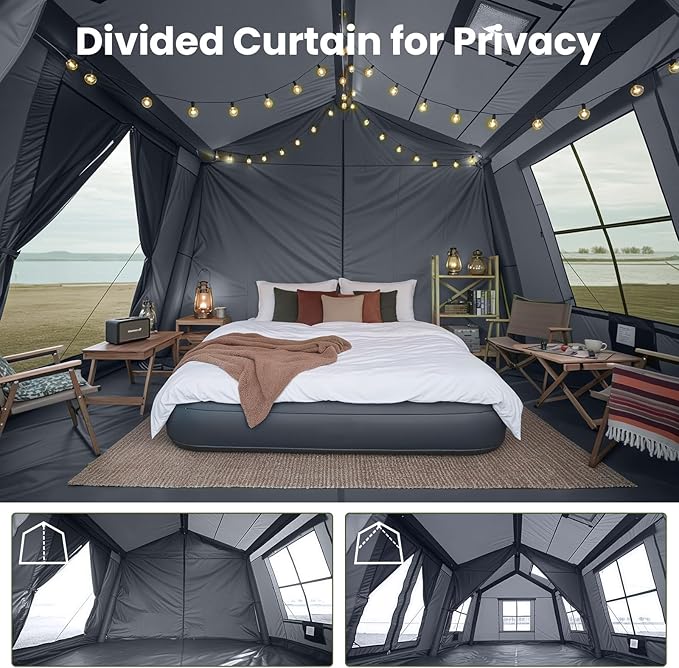 Inflatable Tents for Camping, Large Blow Up Tent with Hand Pump, Easy Setup InflatableTent 4 Season Tent, Waterproof Oxford Air Glamping Tents for Camping Adult 4/6/8/10/12 Person