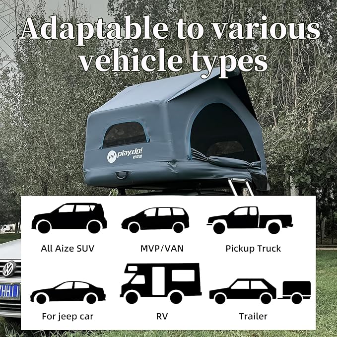 2 Person Inflatable Car Roof Top Tent with Pump,4 Season Waterproof and Sun Resitant Camping Dome Roof Top Tents Camping Tent for SUV, Truck and Universal Cars,Easy Setup